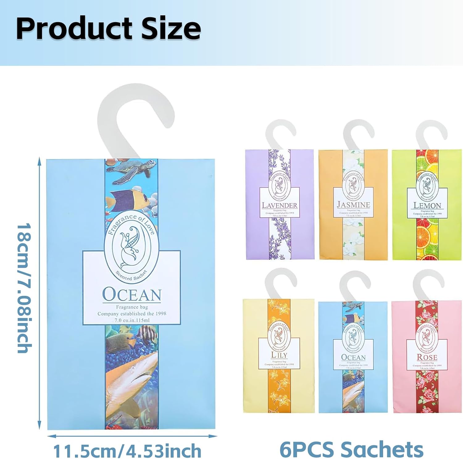 Wardrobe Fresheners Fragrance Sachet Bags: 6 Scented Sachets with Hanging Hooks - Aromatherapy Sachets with Natural Scents for Closets and Drawers, Perfect for Homes, Cars, and Offices