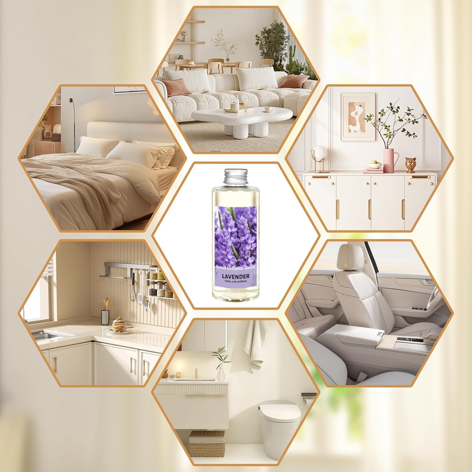 STRN Lavender Essential Oil Reed Diffuser Refill 200ml Long-Lasting Aromatherapy, Natural Fragrance Liquid with Eco-Friendly Bottle for Home, Bedroom, Spa