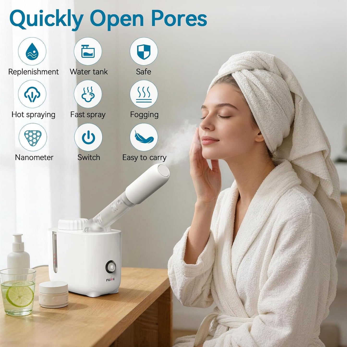 Facial Steamer Nano Ionic Face Steamer with 360° Rotating Arm, Esthetician Facial Steamer for Deep Cleaning, Portable Spa Facial Machine for Home Salon