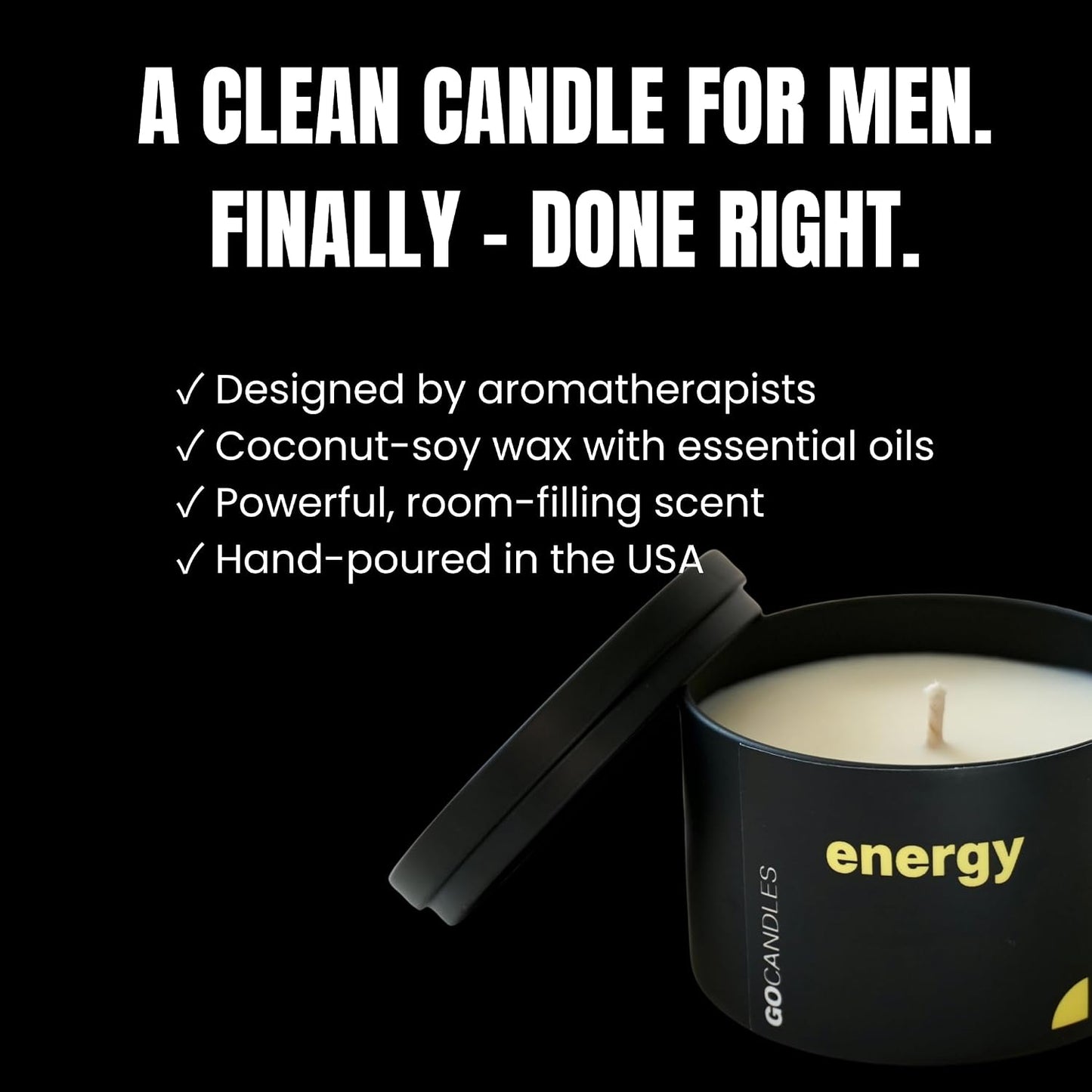 GO Candles Energy Large Scented Candle for Men & Women | Uplifting Citrus & Spice | 100% Natural Non-Toxic | Coconut Soy Wax with Essential Oils | Hand-Poured in USA | Long Lasting Aromatherapy Gift