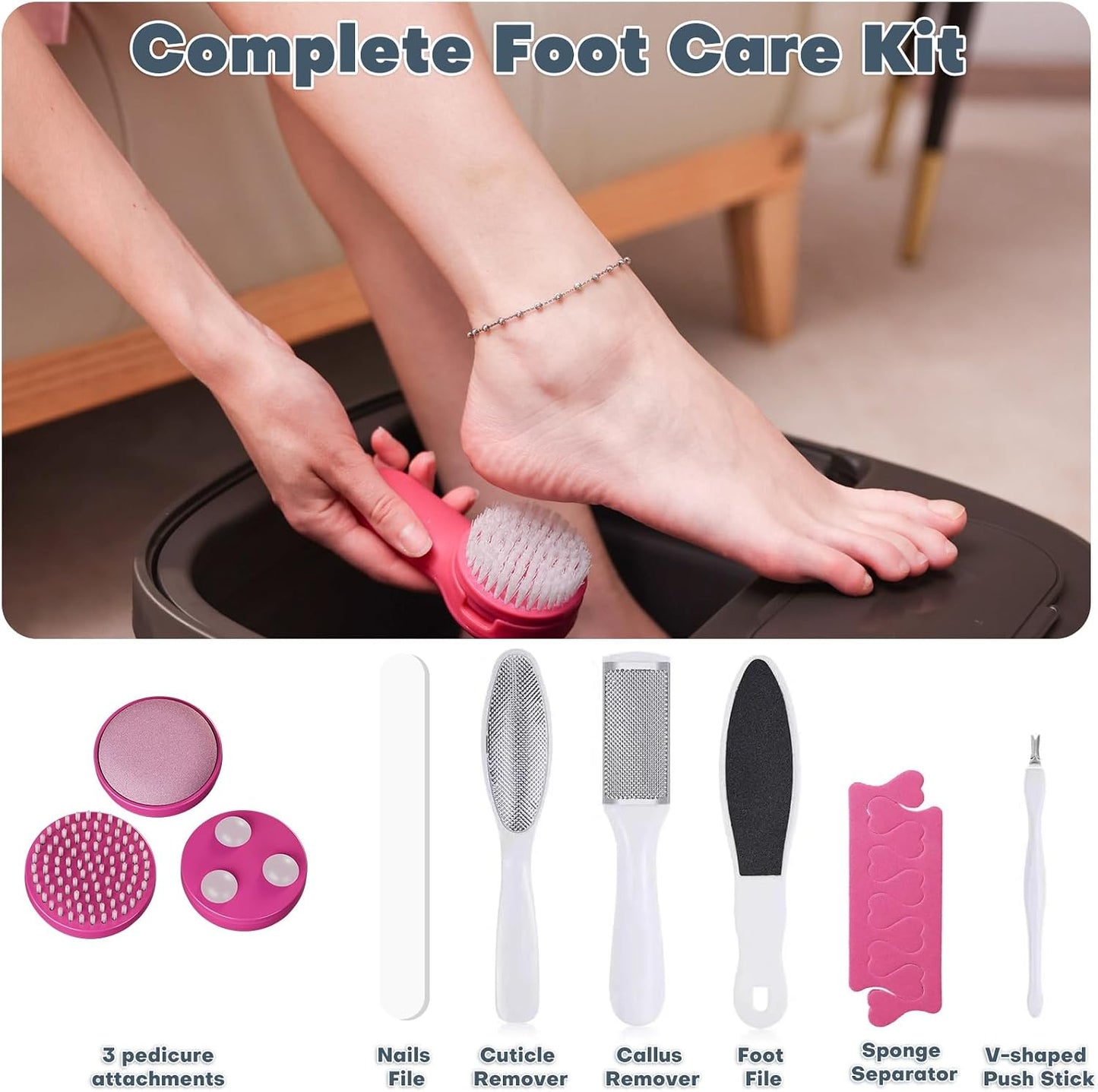 Collapsible Foot Spa Bath Massager with Heat, Remote, Temperature Control, Timer, Foot Soaking Tub with 3 Pedicure Attachments and Foot Pedicure Kit