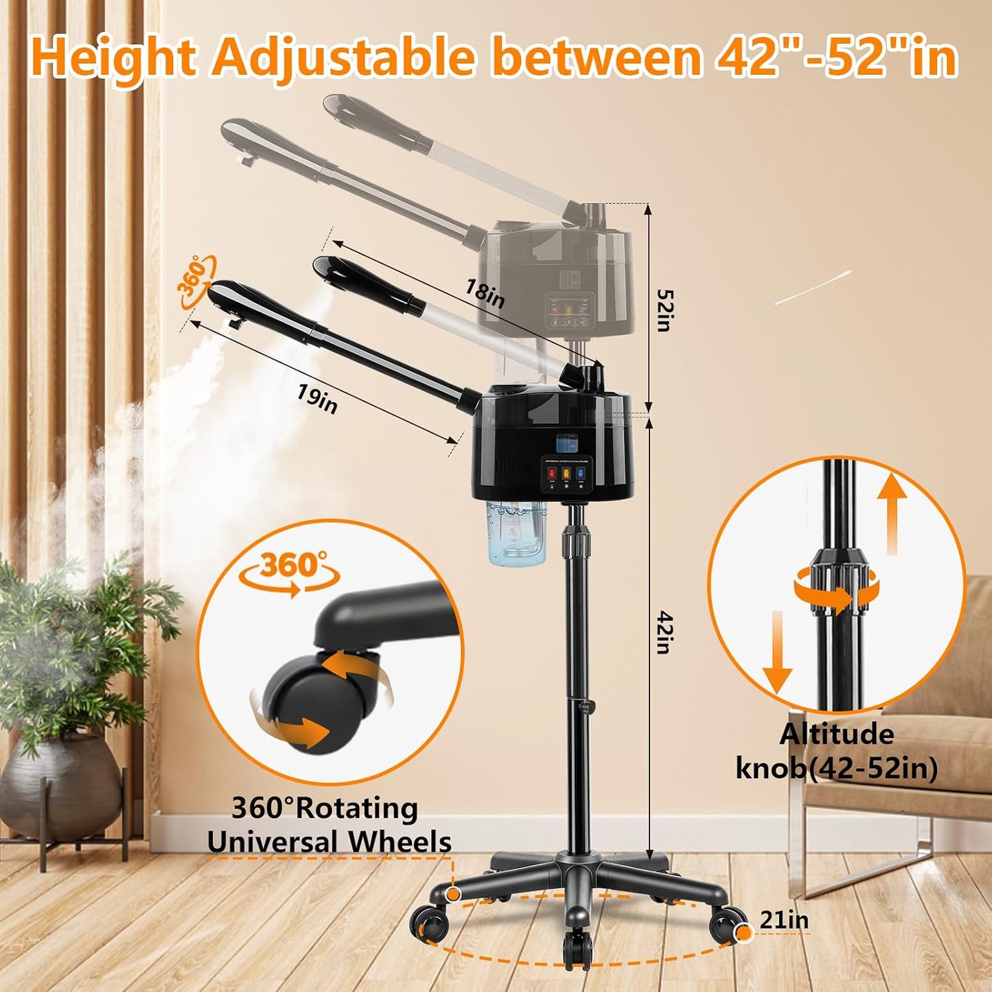 Professional Facial Steamer Hot & Cold, Esthetician Steamer More Steam,Ozone Facial Steamer for Deep Cleansing and Hydration, Suitable for Beauty, Spa and Home Use, Black