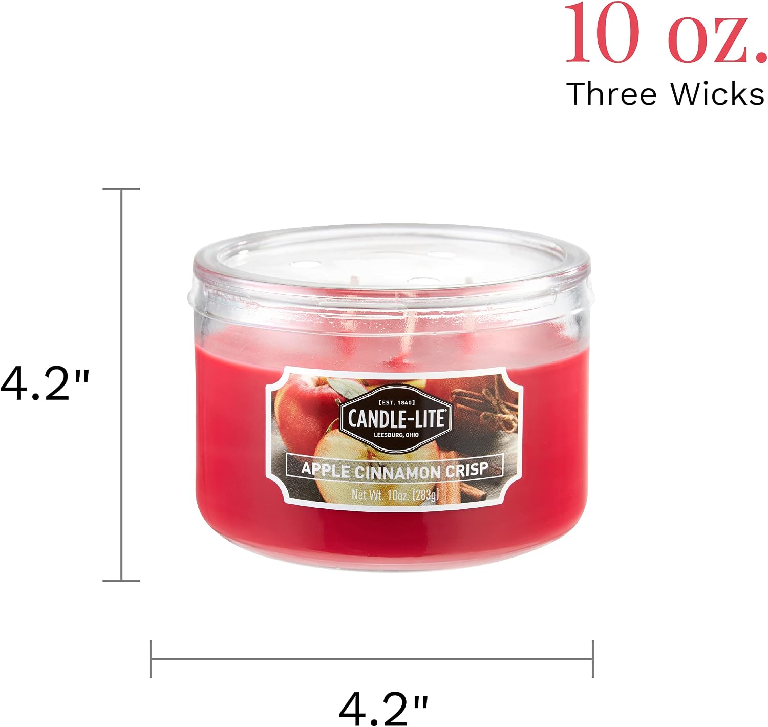 Candle-lite Scented Candles, Apple Cinnamon Crisp Fragrance, One 10 oz. Three Wick Aromatherapy Candle with 20-40 Hours of Burn Time, Red Color