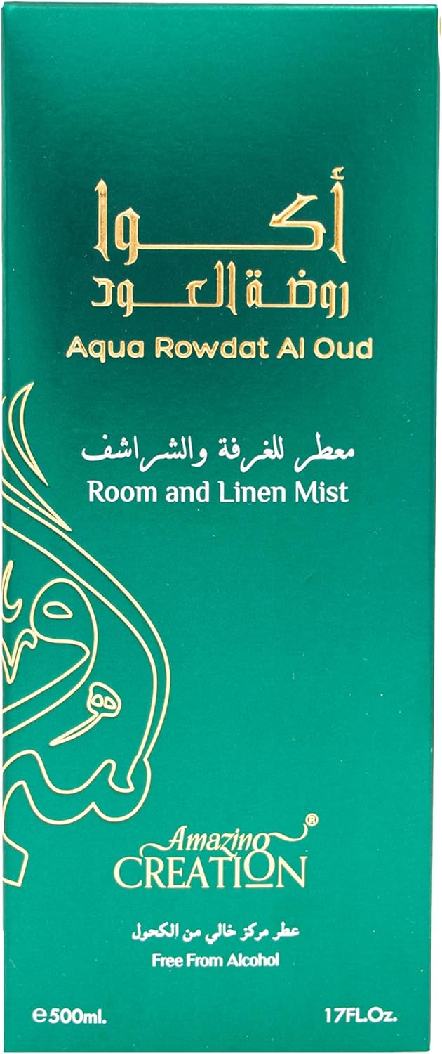 Aqua Rawdat Al Oud Room & Linen Mist – Long-Lasting Alcohol-Free Air Freshener for Home, Upholstery, Carpets, Bed Linen & Clothes – 17 fl oz / 500ml