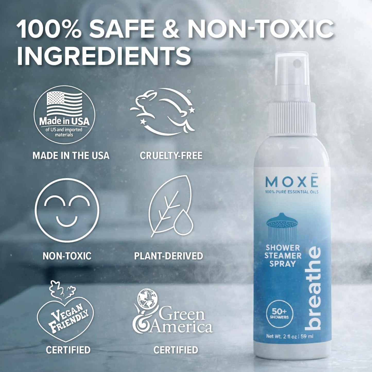MOXĒ Shower Steamer Spray Breathe Essential Oil Shower Spray – Relaxing Aromatherapy Mist for Home Spa Experience – Pure Plant Based Fragrance for Daily Routine – 1 Pack, 2oz