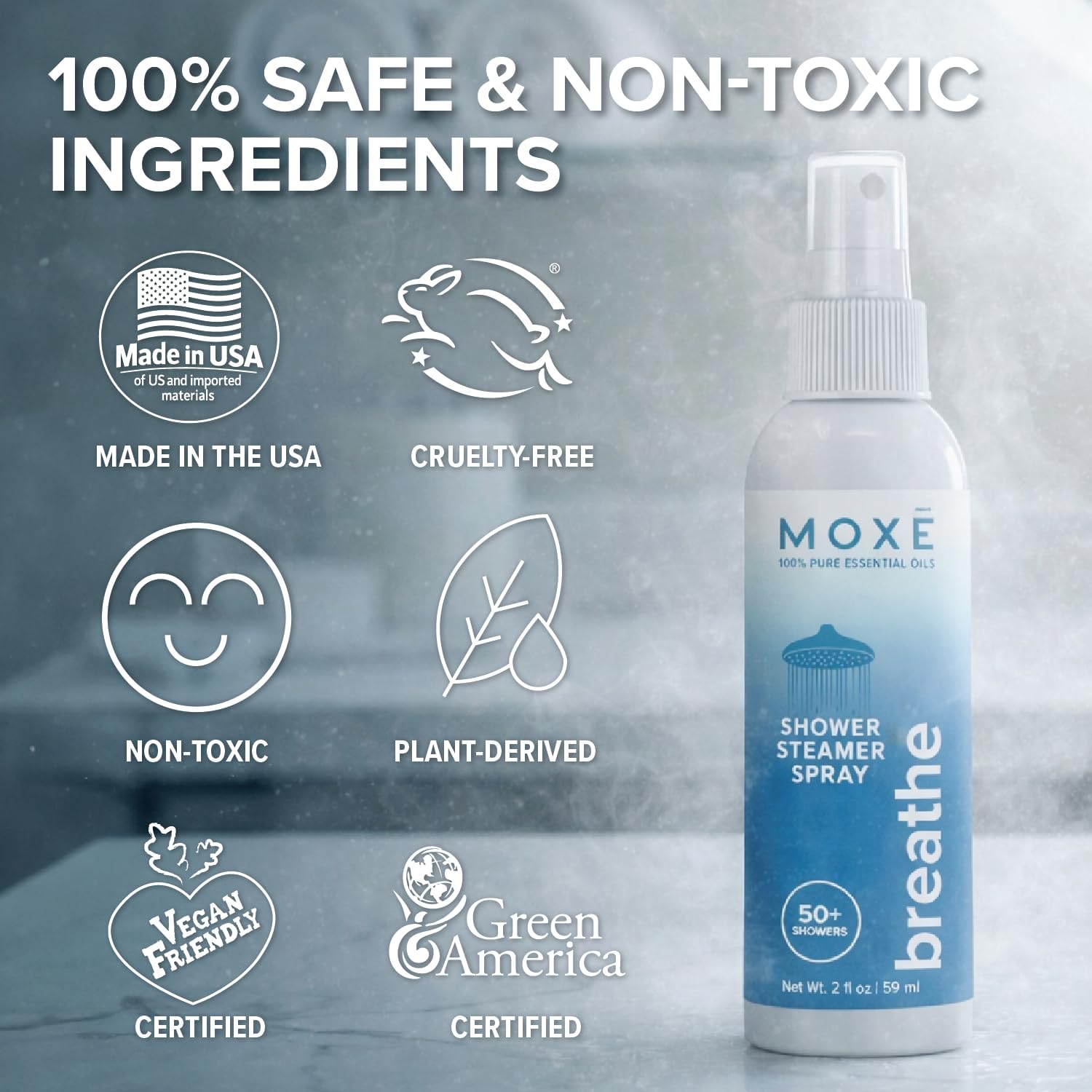 MOXĒ Shower Steamer Spray Breathe Essential Oil Shower Spray – Relaxing Aromatherapy Mist for Home Spa Experience – Pure Plant Based Fragrance for Daily Routine – 1 Pack, 2oz