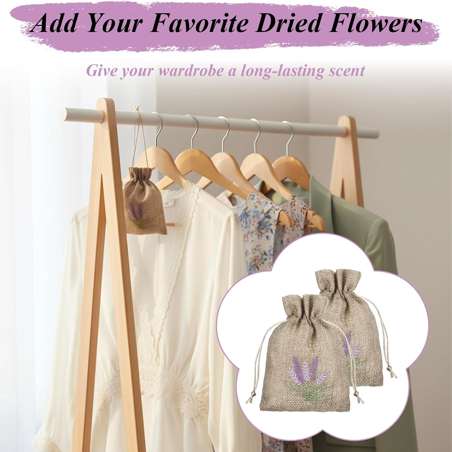 10PCS Lavender Sachet,Small Lavender Bag with Drawstring, Embroidered Canvas Empty Sachets Bag, for Spices, Jewelry, Candy, Lavenders Buds