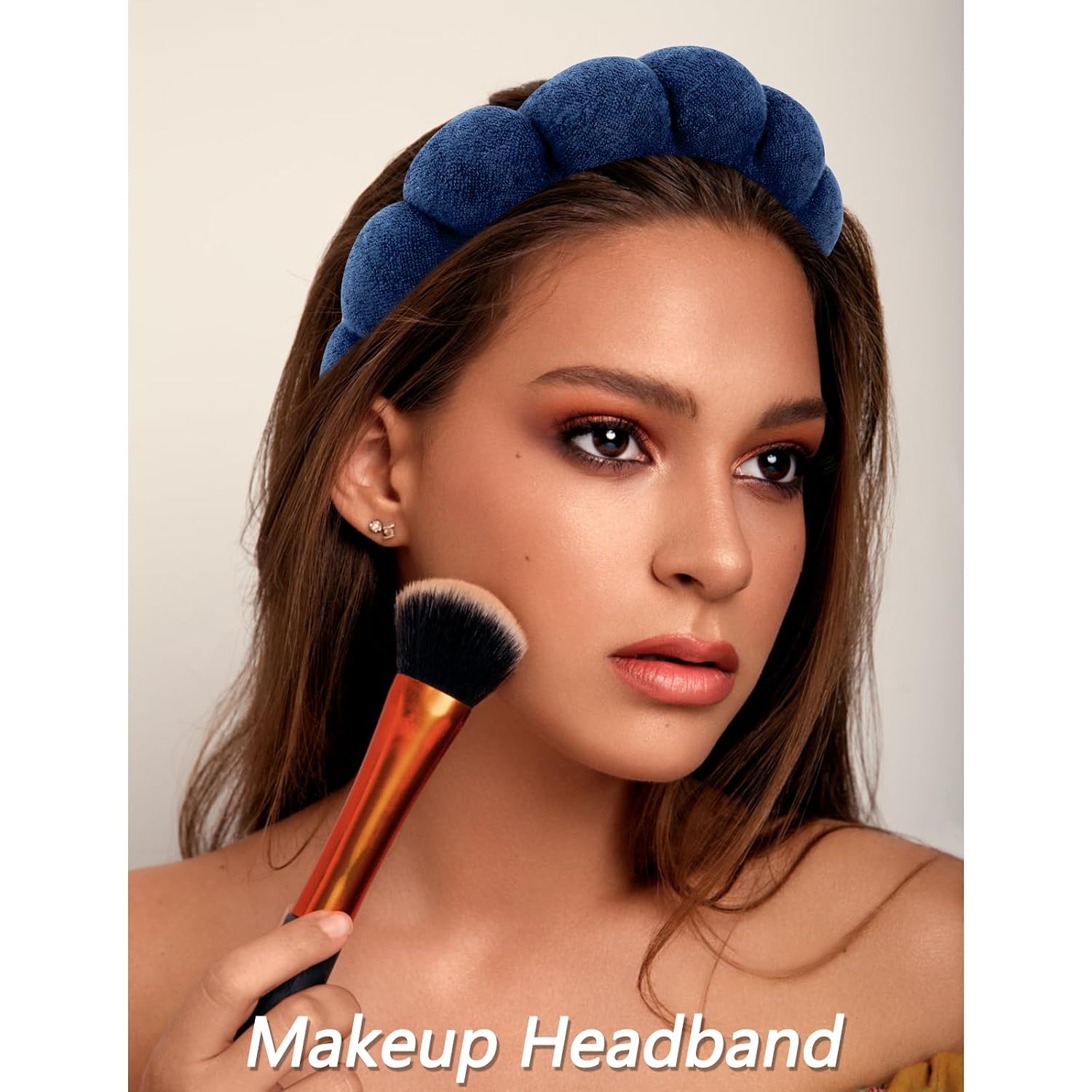 VELSCRUN Spa Headband, Makeup Face Wash Skincare Headbands, 6 Pcs Dark Blue Sponge Bow Tie Get Ready HairBand Facial Wristband Set, Stuff for Teen Girls Women Trendy Fashion Hair Accessories