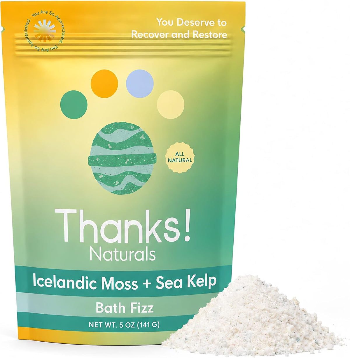 Bath Fizz, Icelandic Moss + Sea Kelp, Vegan &amp; Natural Bath Fizz with Sea Moss, Vitamin E, Shea Butter &amp; Himalayan Pink Salt, Spa at Home, Self Care Essential, Multiple Baths, 4 OZ