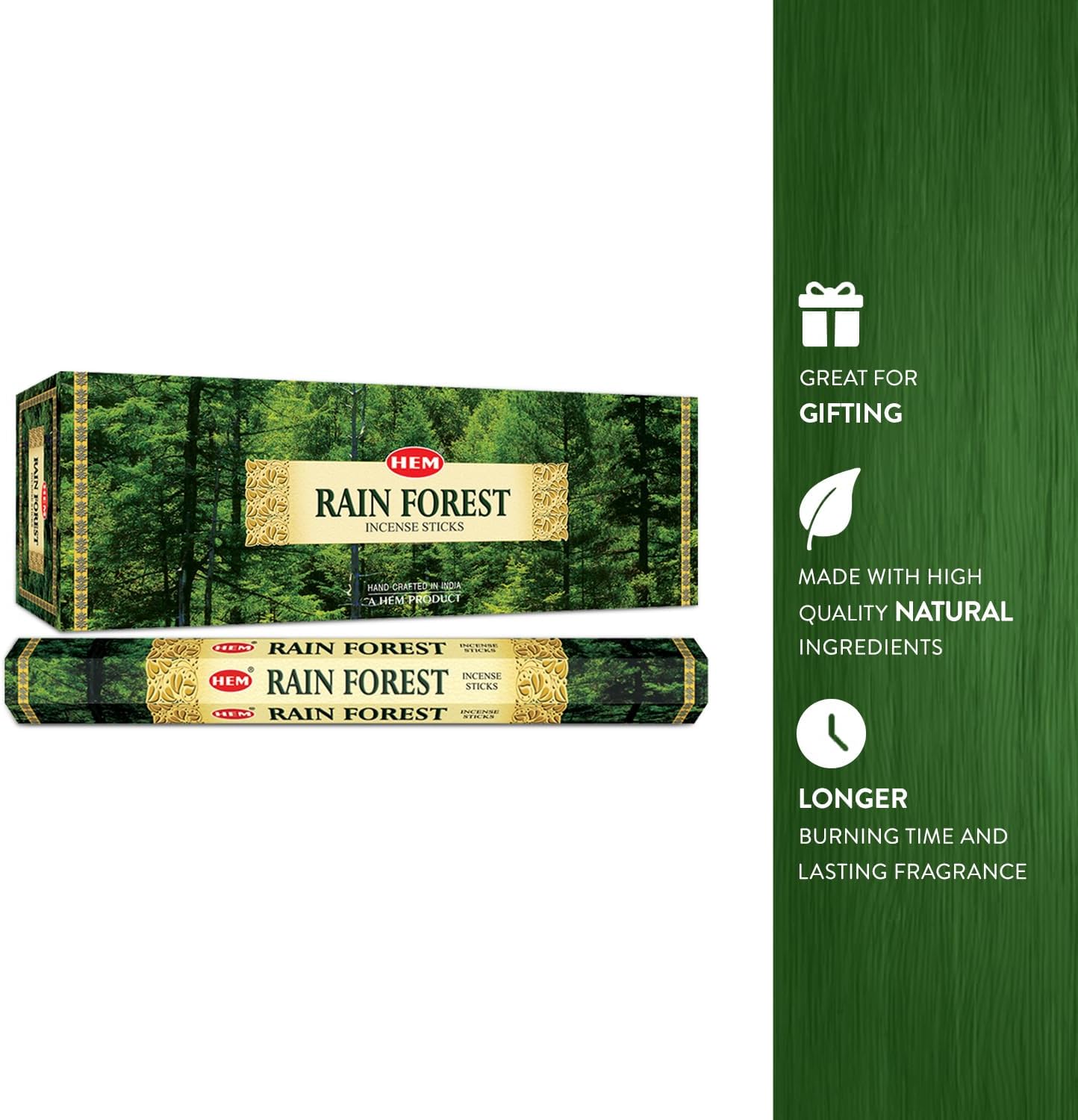 HEM Rain Forest Incense Sticks - (120 Sticks, 6 Boxes Inside) - 9 Inches Long, 20g per Box,Creating A Tranquil Atmosphere that Soothes The Mind and Elevates Your Senses.