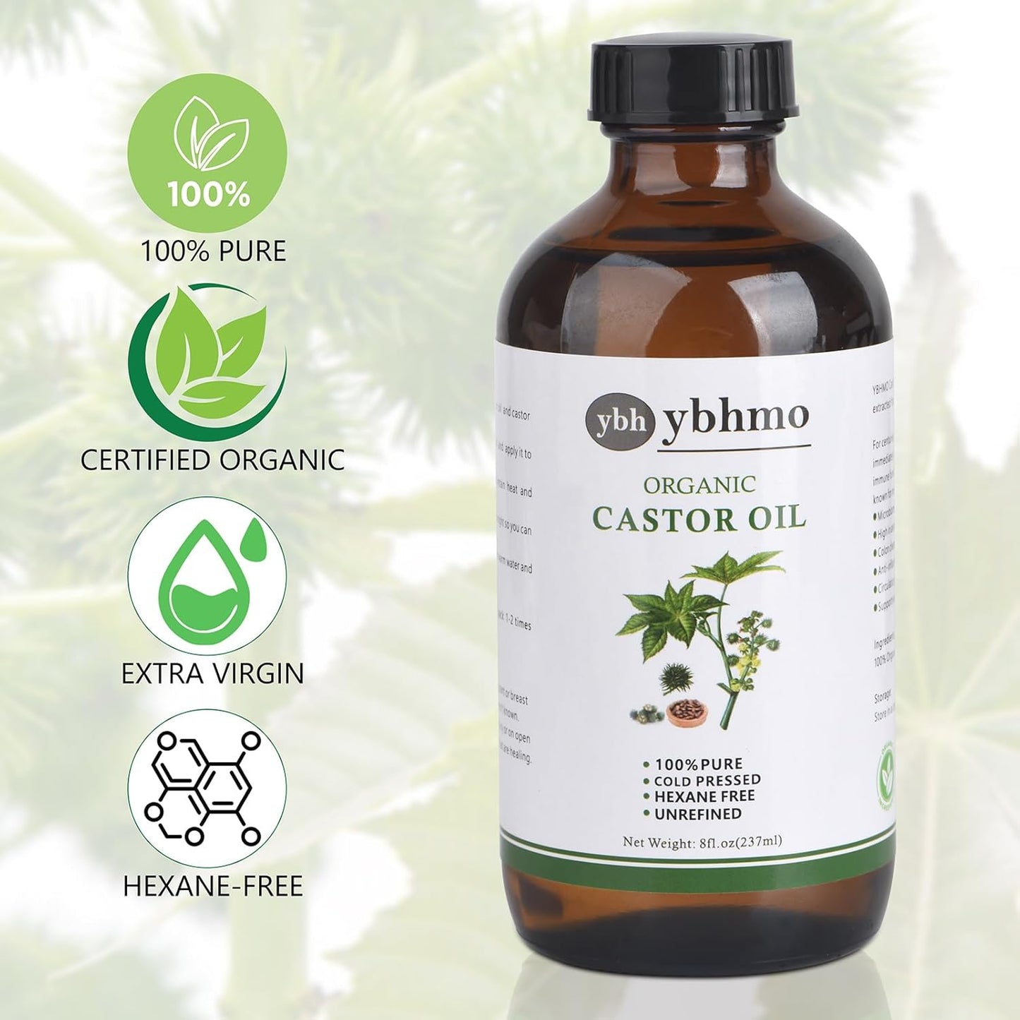 Organic Castor Oil Cold Pressed Glass Bottle((8fl.oz/237ml), Castor Oil Pack Wrap Organic Cotton Reusable for Neck, Chest & Abdomen