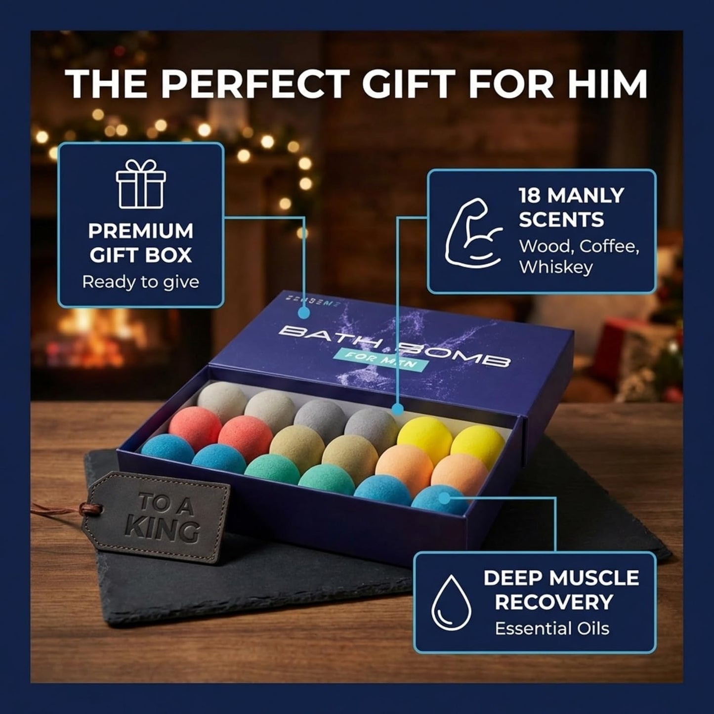 Bath Bombs for Men - Gift Set of 18 Scented Handmade Natural Bath Bombs of 2.5 oz w/Essential Oils, Unique Manly Scents, for Boyfriend, Husband, Father - 18 Pack