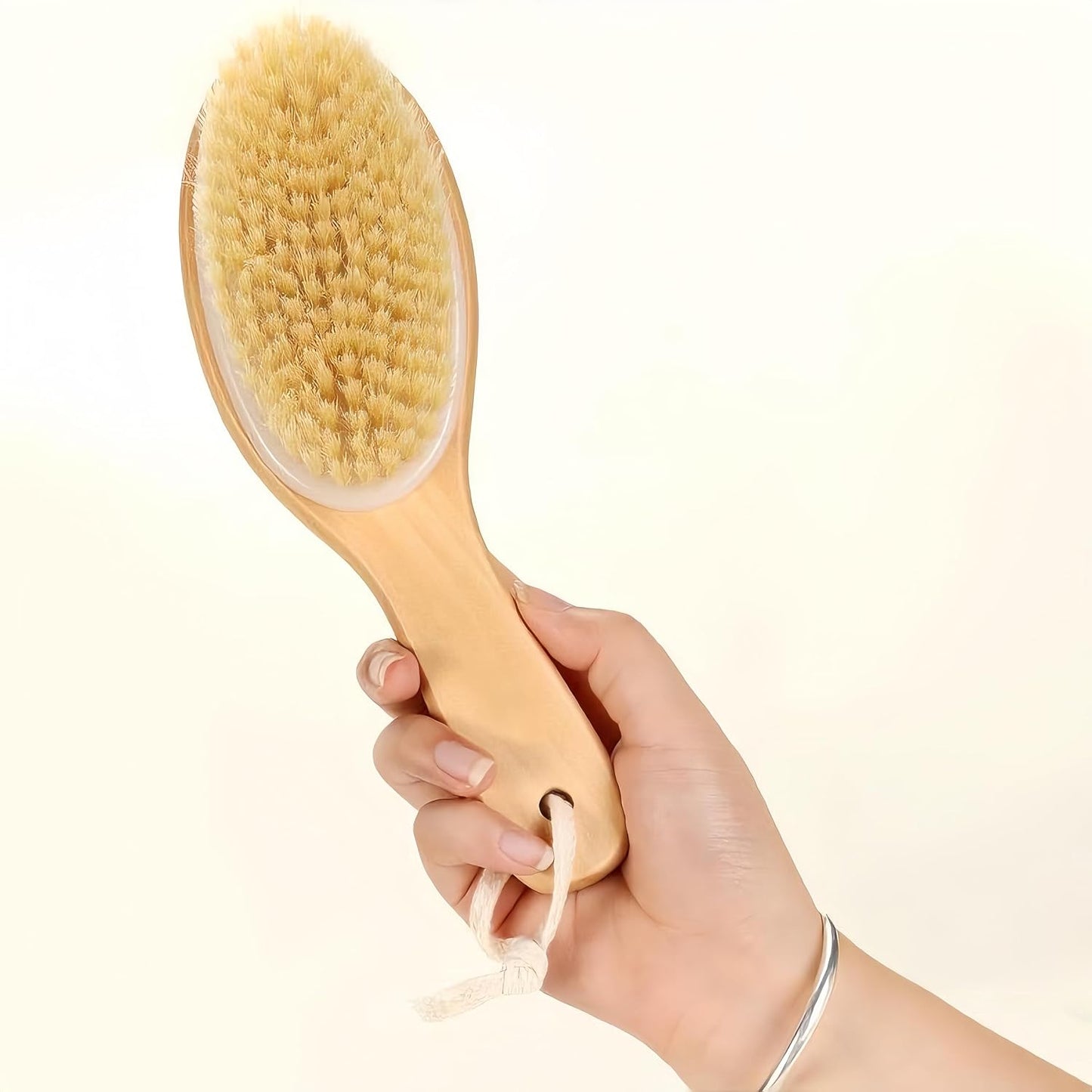 Dry Brushing Body Brush with Contoured Wooden Handle,Natural Bristle Exfoliating Scrubber for Lymphatic Drainage,Dry Skin,Pore Cleansing,Cellulite Decrease and Blood Circulation Boost