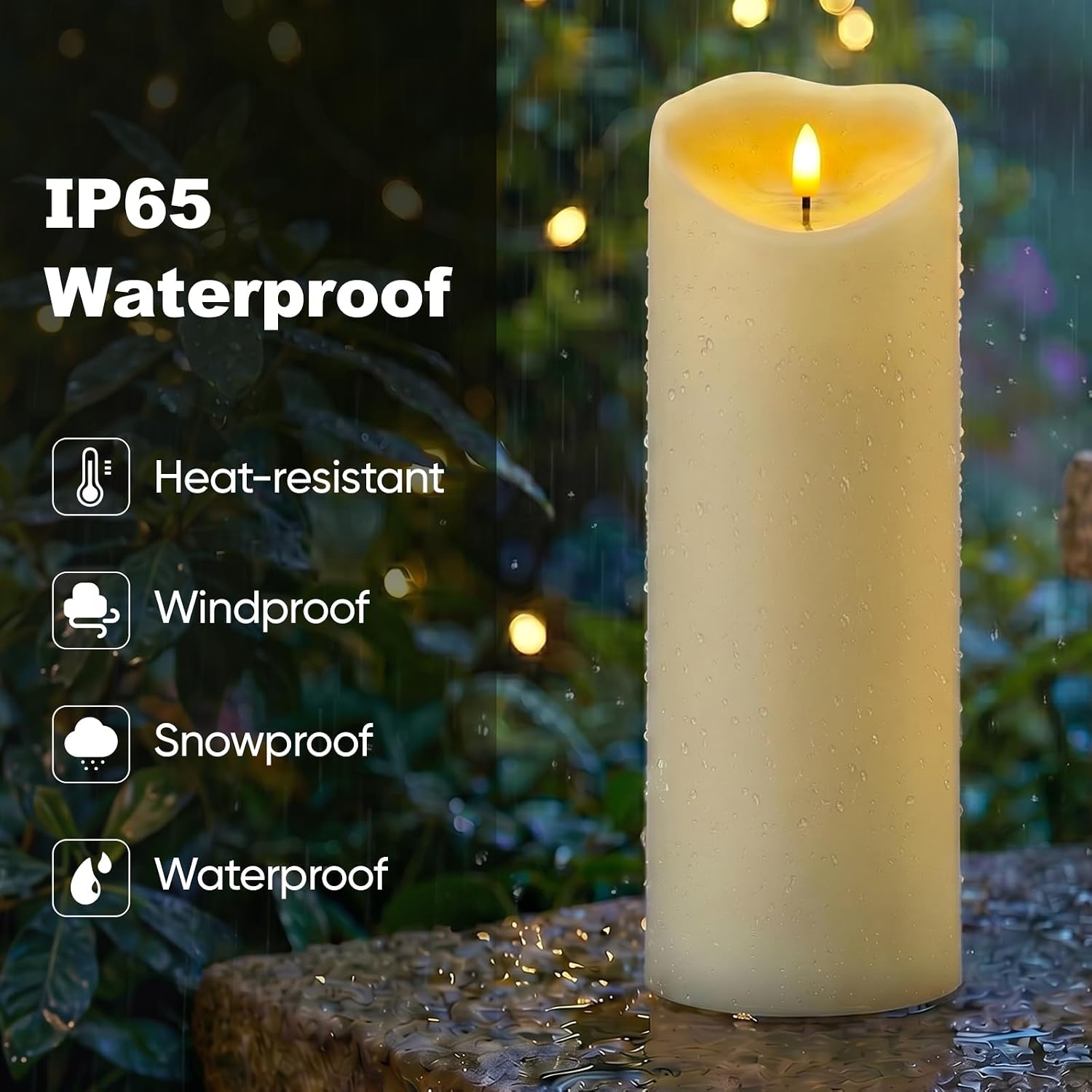 Amagic 4” x 12” Extra Large Waterproof Outdoor Flameless Candles, IP65 Water-Resistant Battery Operated with Remote and Timer, Flickering LED Pillar Candle for Outdoor Patio Porch Decor, Dark Ivory