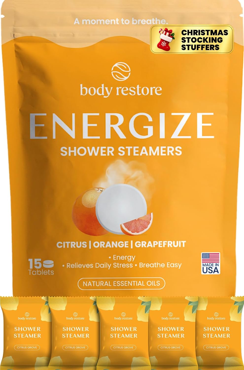 BodyRestore Shower Steamers Aromatherapy, Self Care Gifts, Energize 15 Pack