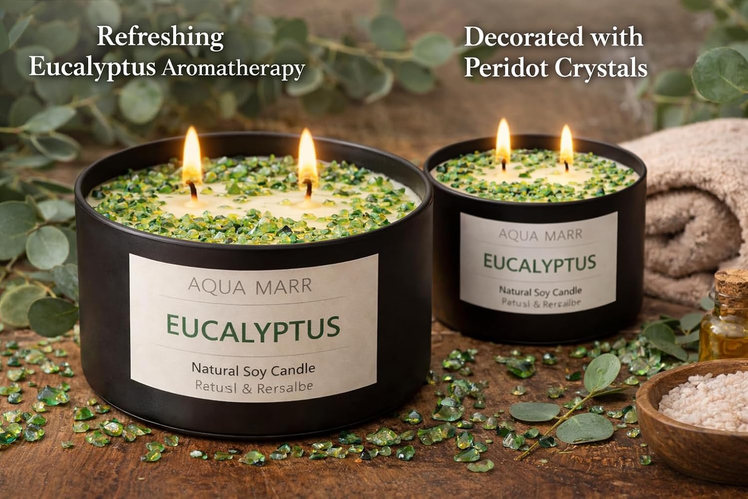 Eucalyptus Soy Candle – 8 oz Aromatherapy Spa, Fresh Eucalyptus Scent, Clean Burning Hand-Poured Candle for Relaxation, Home & Bathroom Décor – Aqua MARR