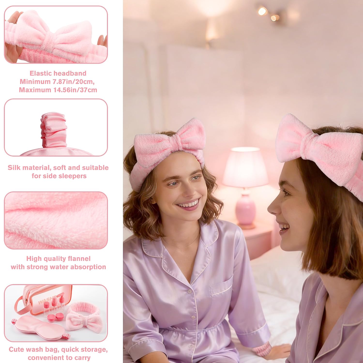 CWJCYTNSN 12PCS Spa Headband for Washing Face Wristband Set, Girls Pink Makeup Skincare Headbands for Spa Day, Soft Hair Accessories for Women Gifts
