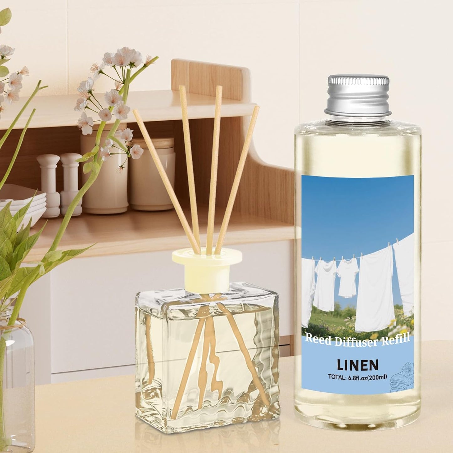 STRN Reed Diffuser Refill, Linen Scent Diffuser 200ml (6.8 fl.oz), Room Fresheners for Home, Long-Lasting Fragrance for Living Room, Bedroom, Office