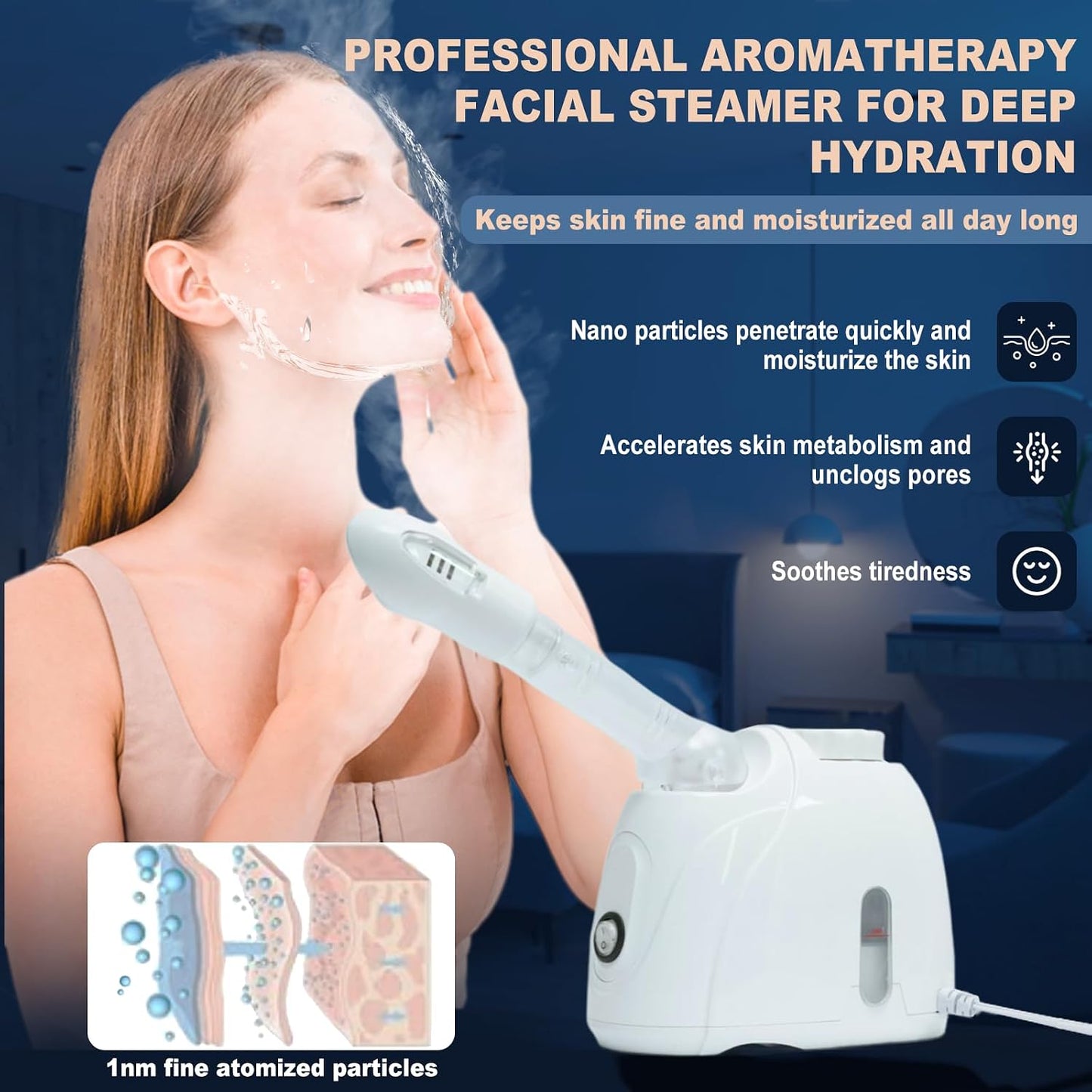Facial Steamer Nanometer Fine Mist Face Steamer for Facial Deep Cleaning, 360°Can Rotate The Arm，10 Minute Home Facial Spa Mist, Design for Personal Care Use At Home Or Salon Barber