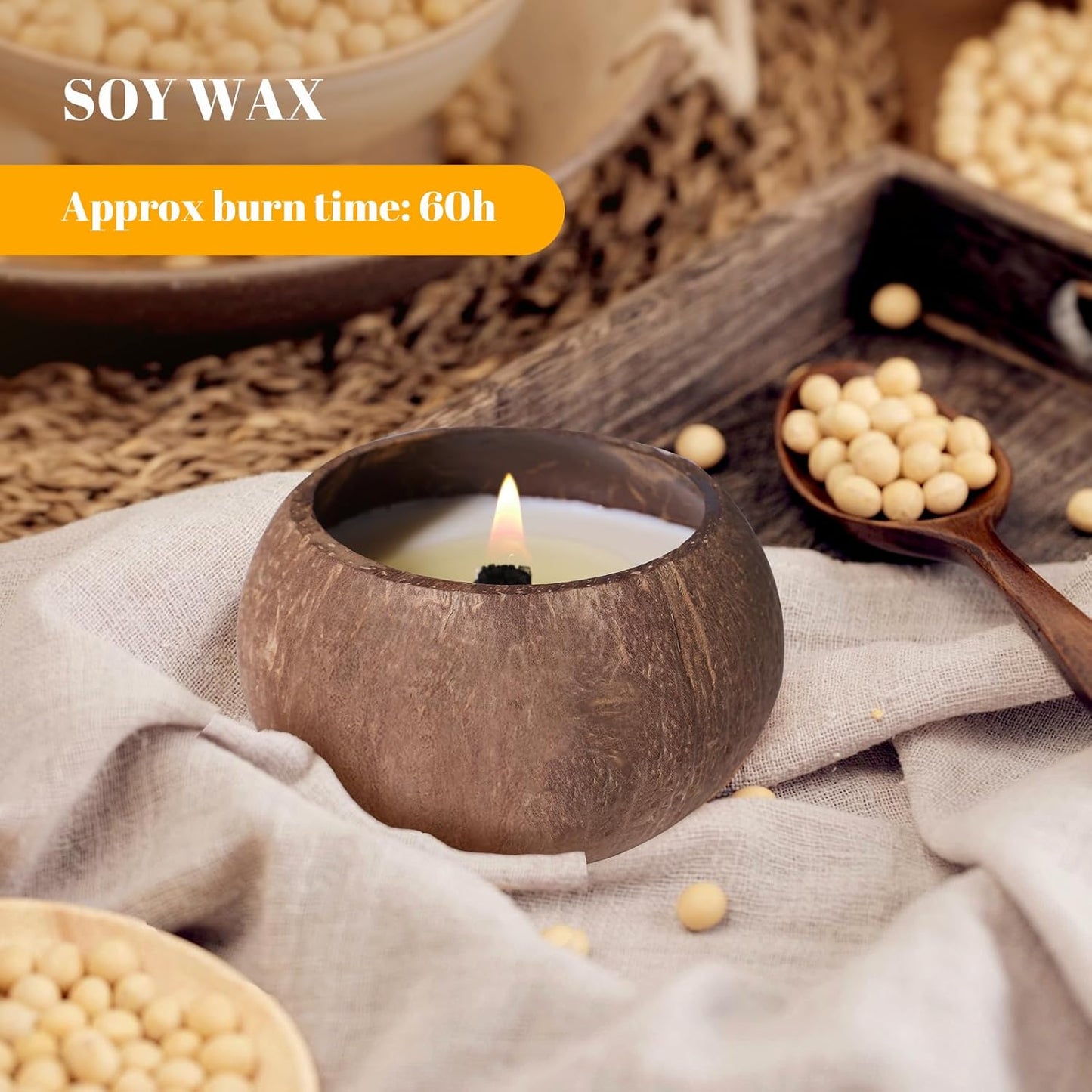 Coconut Shell Scented Candle – 60-Hour Burn | 100% Soy Wax | Clean Burning Rosewood Wick | Natural Aromatherapy Gift for Home & Relaxation (Dewy Moss)