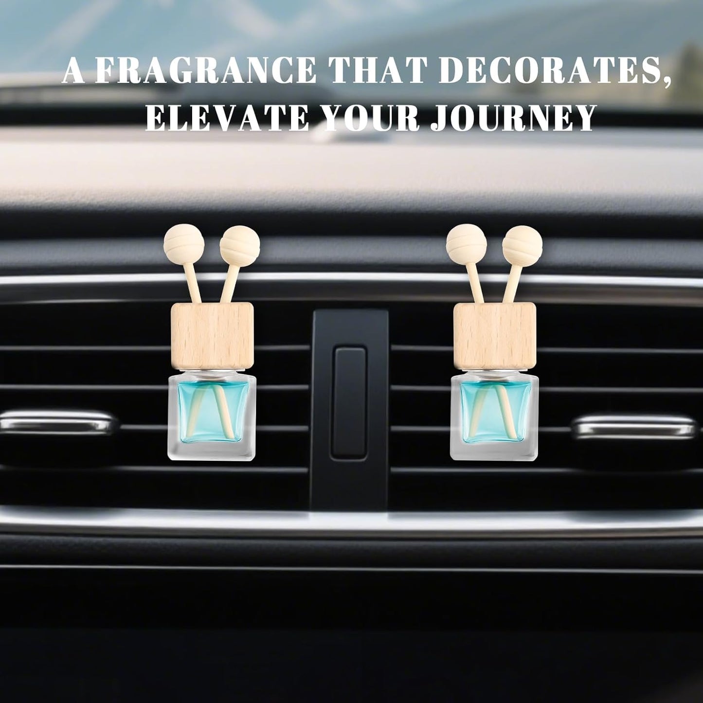 2PCS Car Diffuser Bottle with Vent Clip,Refillable Car Air Freshener with Wooden Lid and Stick,Transparent Empty Cars Diffuser Bottles as Cars Diffusers for Essential Oils