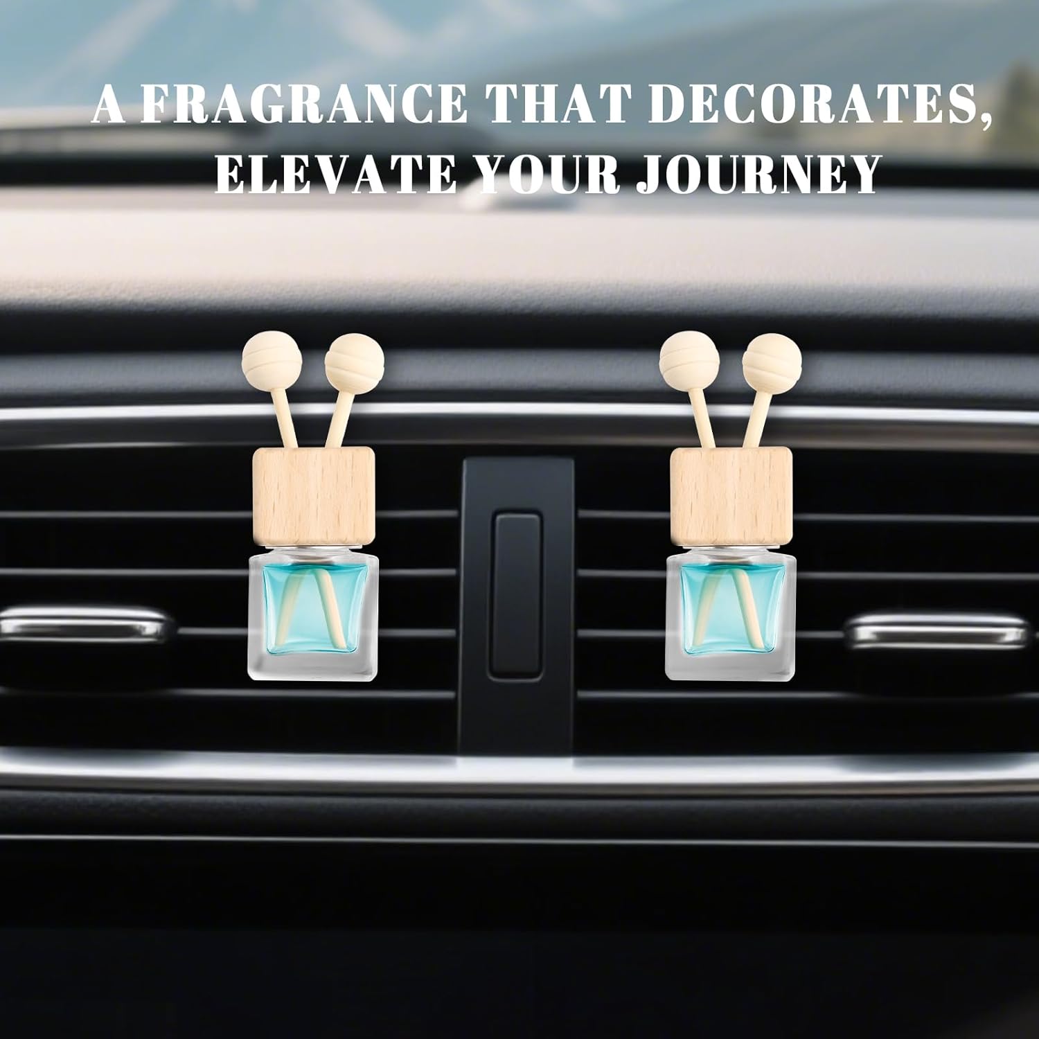 2PCS Car Diffuser Bottle with Vent Clip,Refillable Car Air Freshener with Wooden Lid and Stick,Transparent Empty Cars Diffuser Bottles as Cars Diffusers for Essential Oils