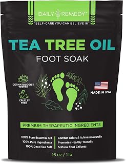 Tea Tree Oil Foot Soak with Epsom Salt - Made in USA - for Toenail irritations, Athletes Foot, Stubborn Foot Odor Scent, Softens Calluses & Soothes Sore Tired Feet - 16 Ounce