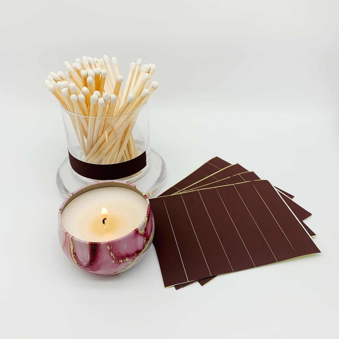 Match Striker Sticker, Reddish Brown Match Strike Paper with Adhesive Pre, 28 Pieces - Cut in Rectangular for for Safety Matches in Bell Jar (Reddish Brown)