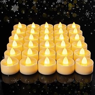 Amagic 100 Pcs Flickering Flameless Tea Lights Battery Operated, 200+ Hours Long Lasting Electric Candle for Wedding Table Centerpiece, Home Decor, Gift, Birthday, Halloween, Christmas, Ivory Base