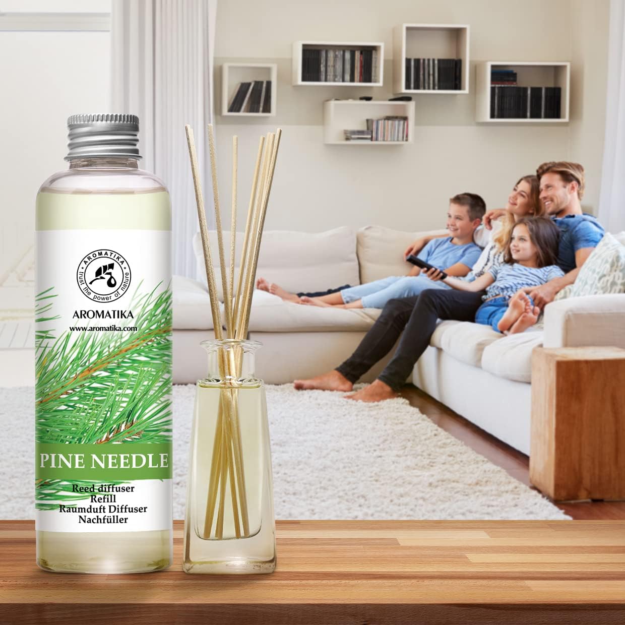 Pine Diffuser Refill 6.8 Fl Oz - Fresh & Long Lasting Fragrance - Scented Reed Diffuser - Diffuser Oil Refill - for Aromatherapy - Home - Office - Air Fresheners w/Natural Essential Pine Needle Oil