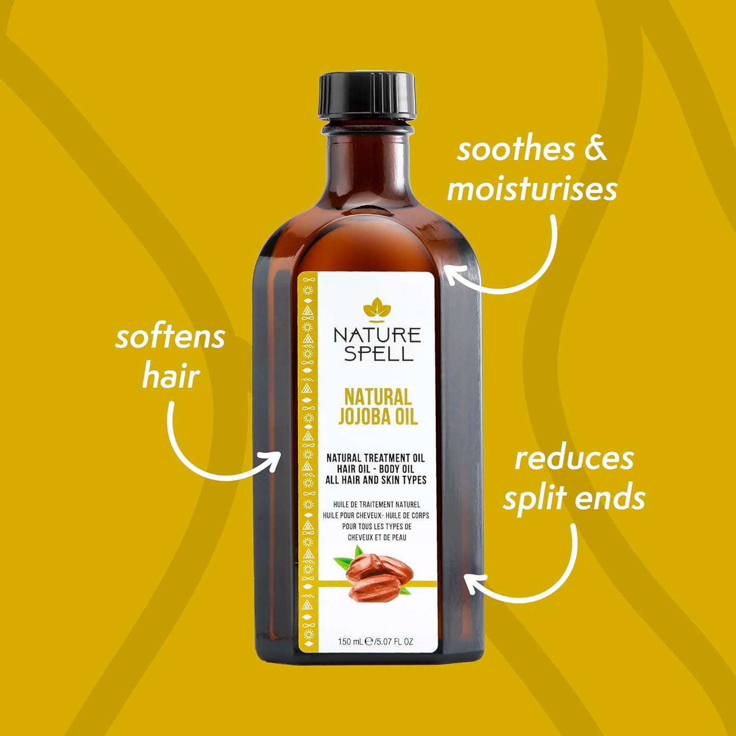 Nature Spell Jojoba Oil, Pre-Diluted Hair Growth Oil, Supports Dry & Damaged Strands, Moisturises Follicles, Adds Shine & Resilience to Tresses, For All Hair Types, Vegan, 5.07 Fl Oz