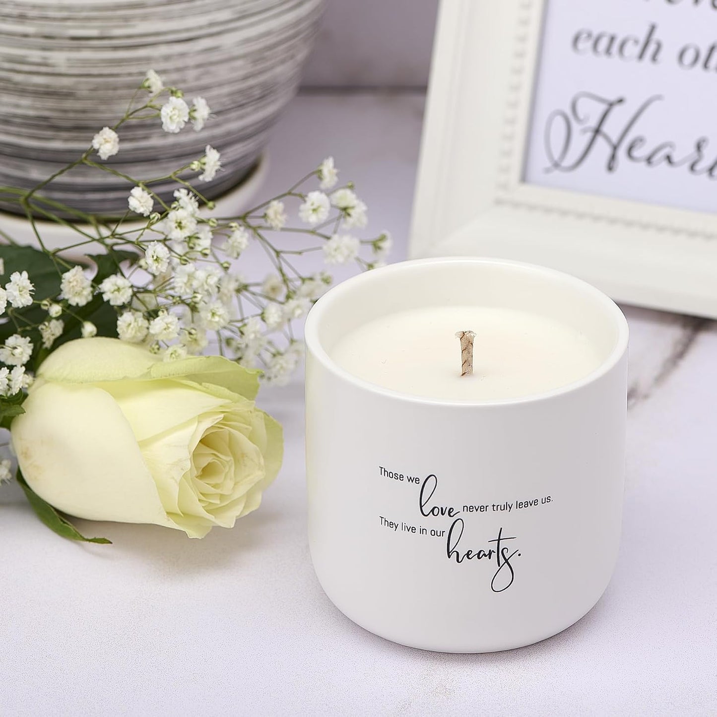 Sympathy Candle for Loss of Loved One - Those We Love Memorial Gifts in White Ceramic Jar - 40 Hour Natural Soy Wax Remembrance Candle - Gardenia Scented Bereavement, Grief & Condolence Present
