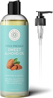 Pure Body Naturals Sweet Almond Oil for Skin and Hair, Cold Pressed Almond Oil, Almond Body Oil, Sweet Almond Carrier Oil, Fast Absorbing Moisturizer, 16 fl oz