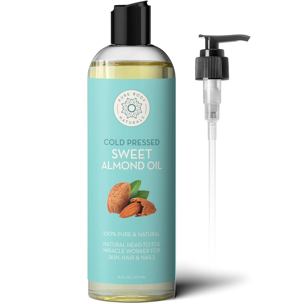 Pure Body Naturals Sweet Almond Oil for Skin and Hair