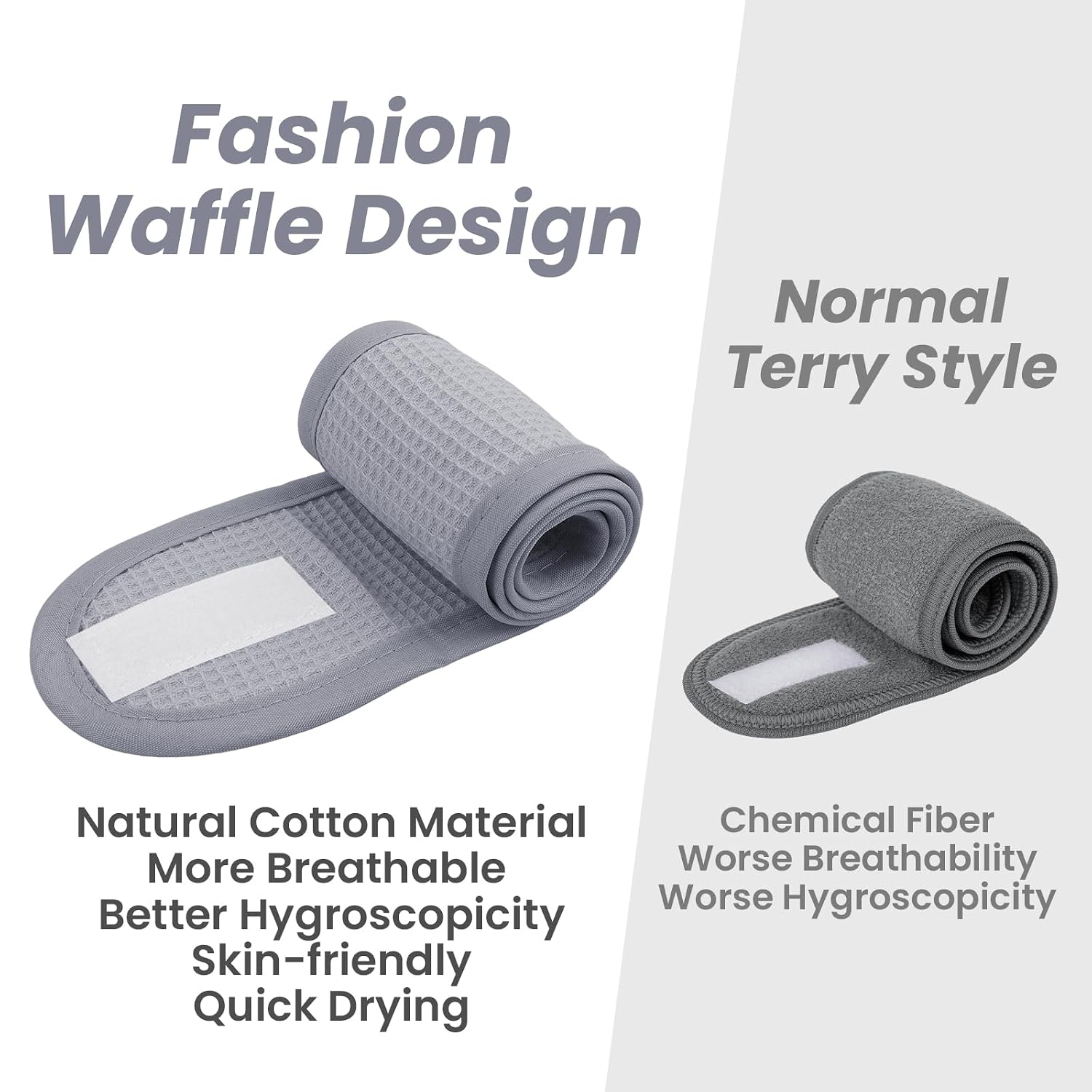 TopTie 4PCS Cotton Spa Facial Headband Waffle Terry Cloth, White Hair Wrap for Skincare Face Washing