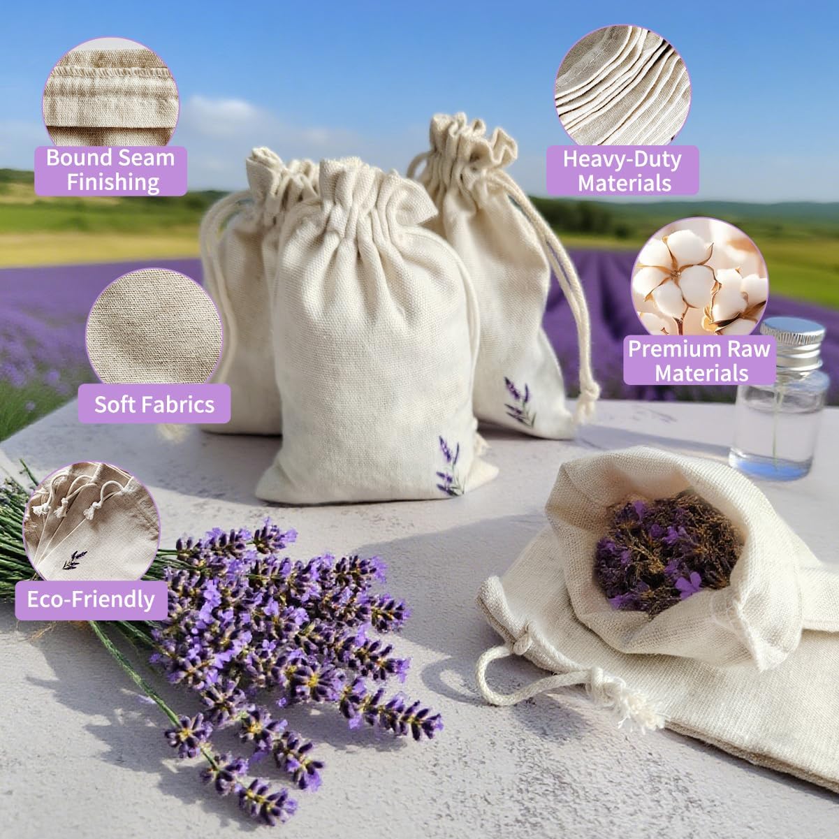 Daclubmenxy 20 PCS Lavender Bags, lavender sachets, Sachet Empty Bag, Drawer Sachets, with Drawstring Cotton Pouch for Filling Spice Jewellery Wedding Clothes Storage (Off-White, 4x6 in)