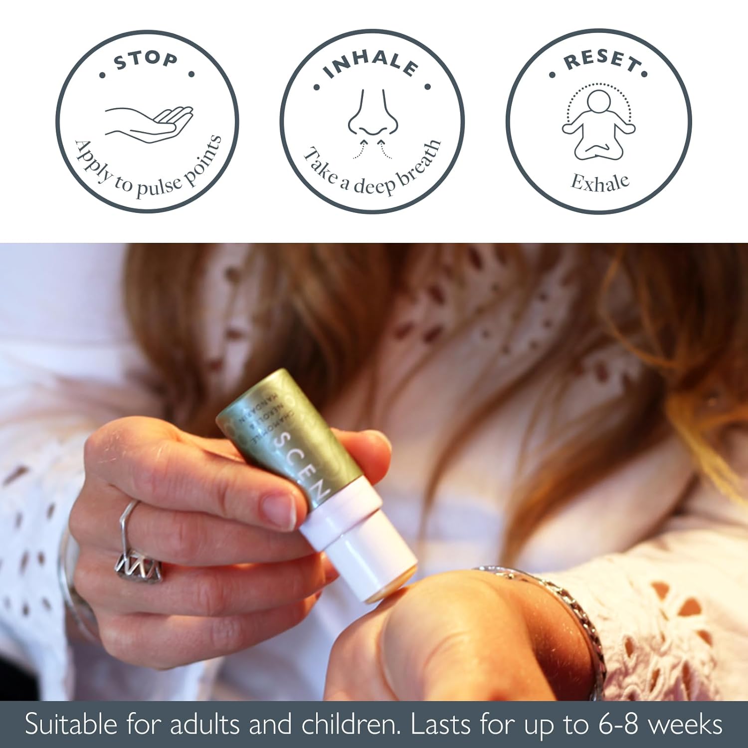 Scentered Aromatherapy Stress Relief Balm Stick - De Stress Essential Oil Roll On Calm Carry for Relaxation - Natural Stress Reliever - Chamomile, Cedarwood, Rosemary - Destress Gifts for Women
