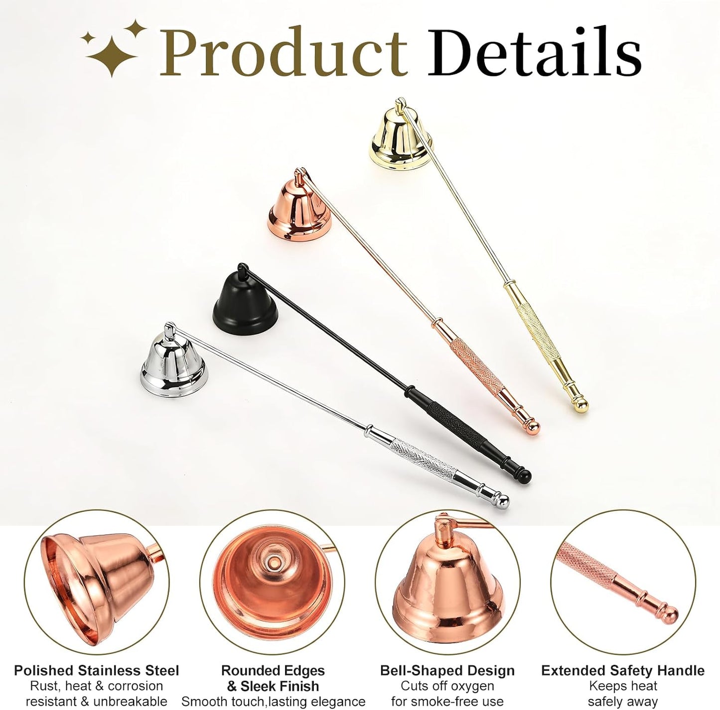 uxcell Candle Snuffer, Candle Extinguish with Long Handle, Wick Flame Snuffer Extinguish Accessory Bell-Shaped for Putting Out Flame Home Decor Gifts, Rose