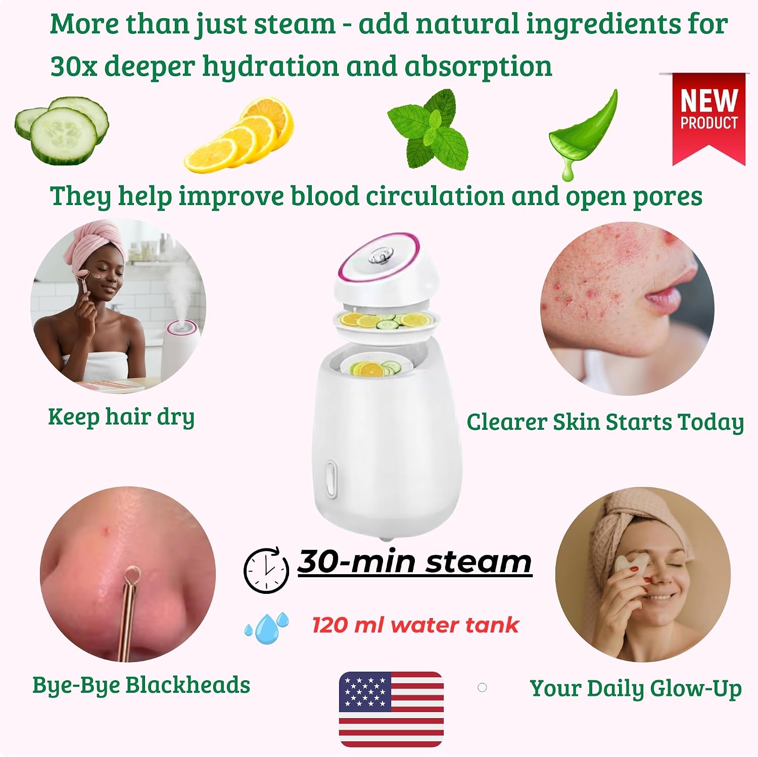 Facial Steamer,Complete Home Spa Set – Jade Roller, Gua Sha, Blackhead Remover Tools, Microfiber Hair Towel, Deep Pore Cleansing, Hydrating