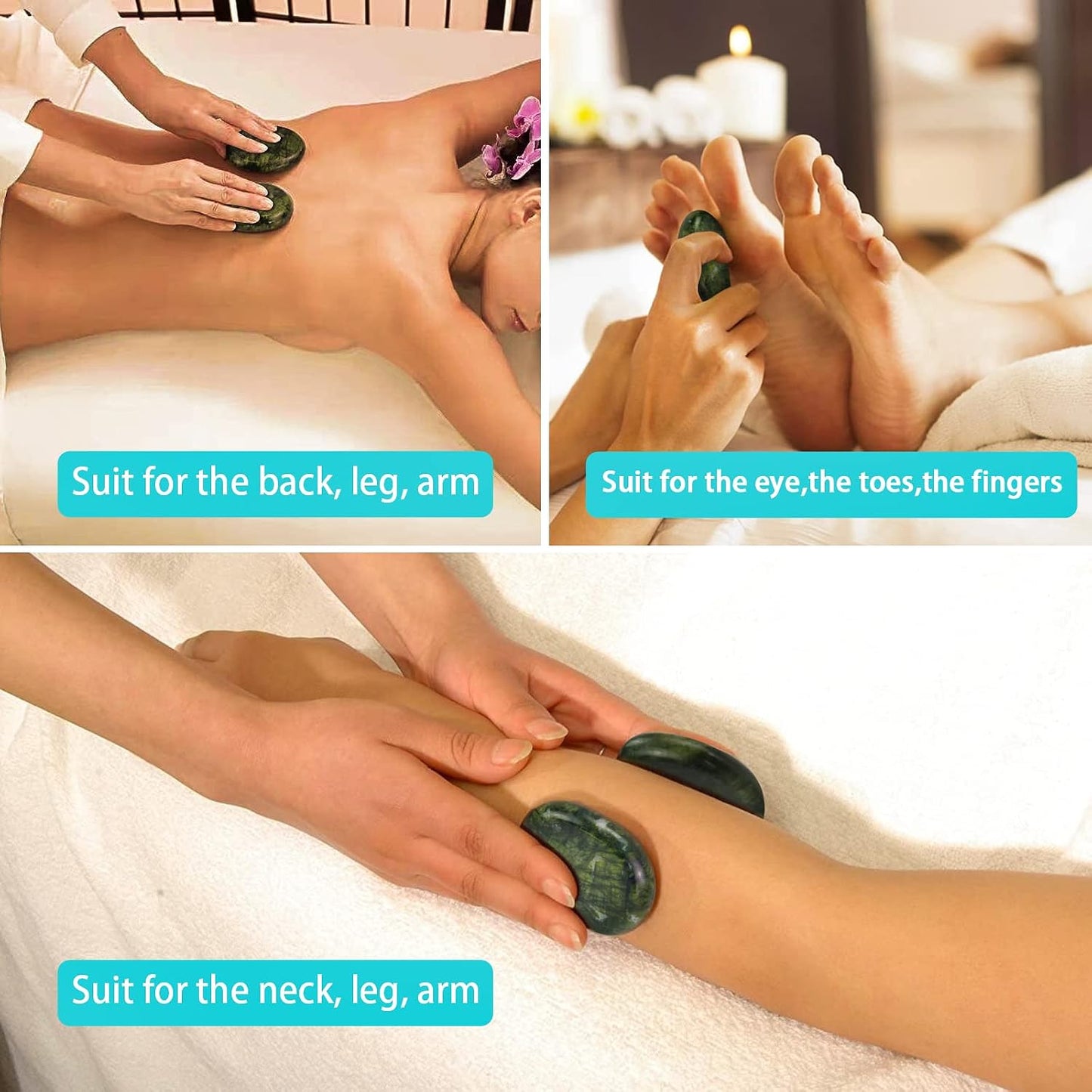 2Pcs Hot Massage Stones Set Natural Green Jade Heated Warmer Stone for Spa Massage (2.76 x3.54 in(7x9cm))