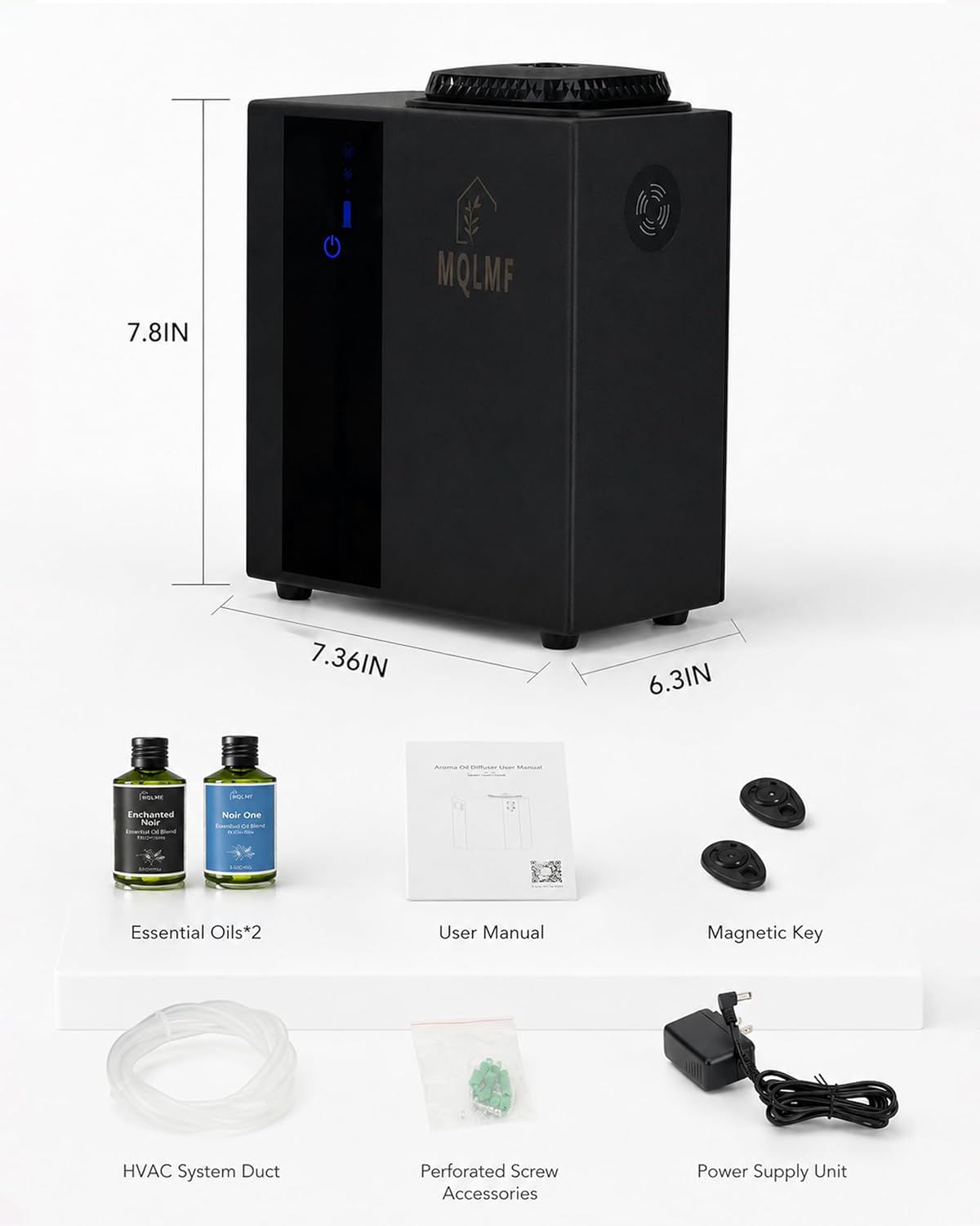 HVAC Diffuser Scent System Whole House - 4500 Sq Ft,Metal,Ultra Quiet,Safety Lock,Bluetooth App,Hotel Commercial Collection Diffuser Machine - Black,Includes 2 x 60ml Oils