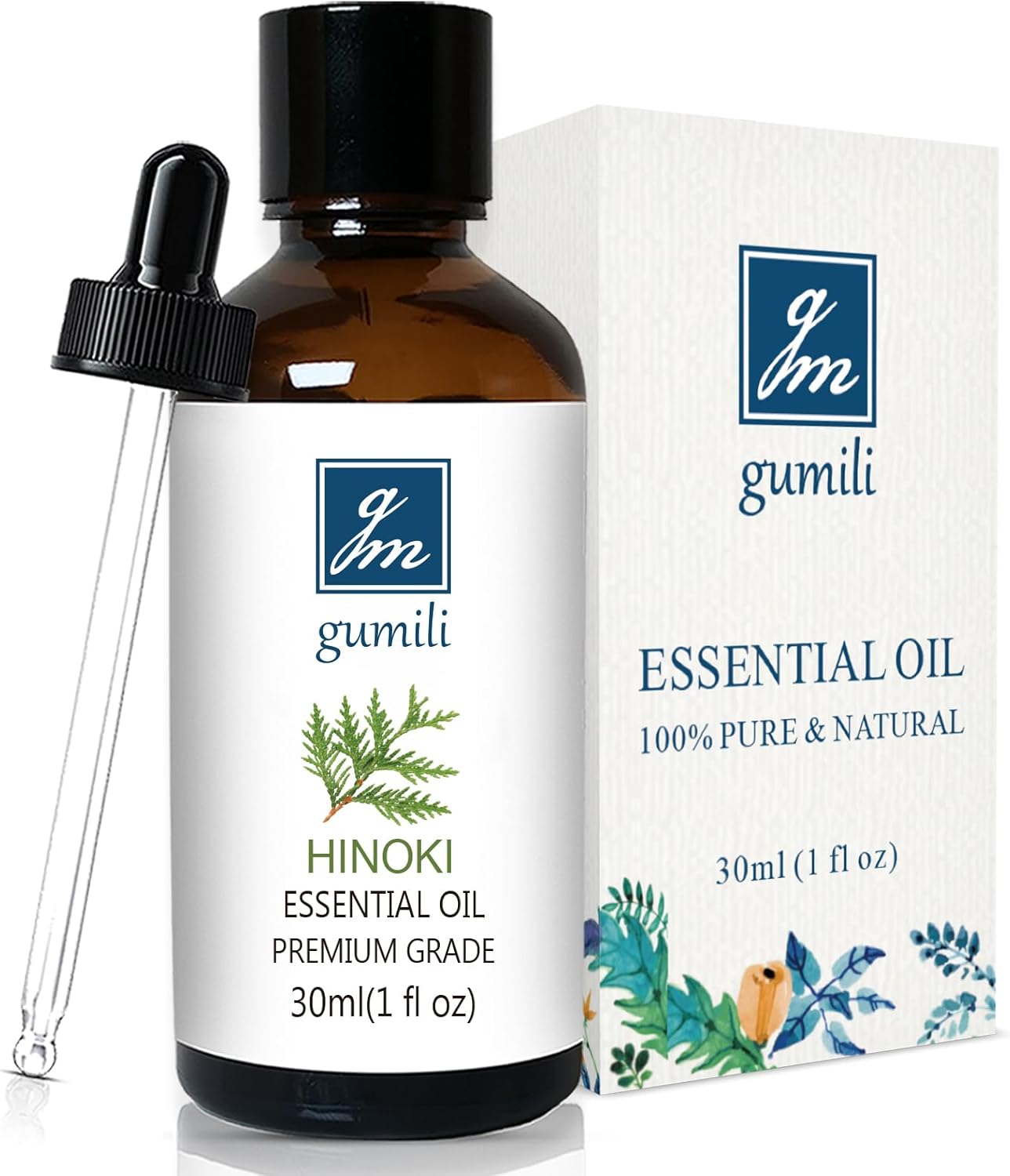 GM Gumili Hinoki Essential Oil 1 Oz – 100% Pure Natural Hinoki Oil for Diffuser, Skin, Hair, Massage & DIY, Refreshing Woodsy Aroma
