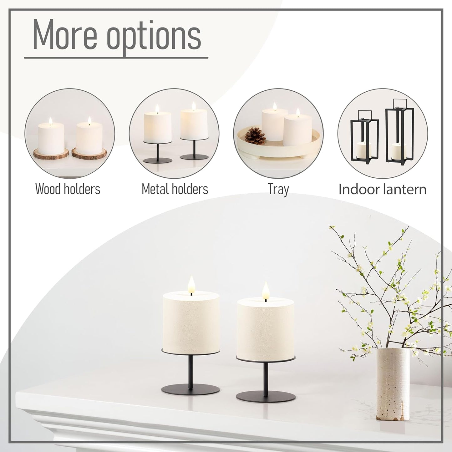 smtyle 4" x 4" Ivory LED Flameless Battery Plastic Operated Flickering Pillar Candles with Remote Set of 2 for Bathroom, Coffee Table or Dining Table Decor