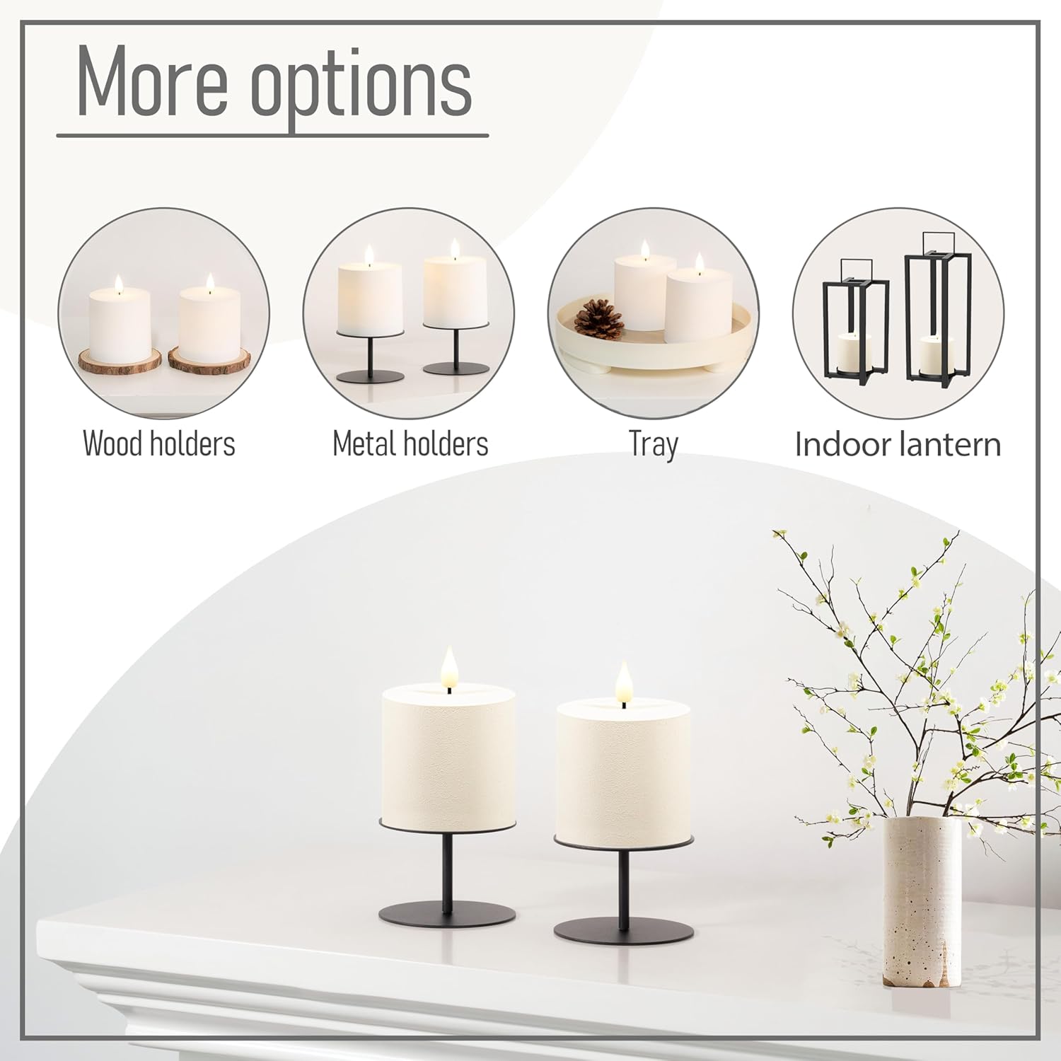 smtyle 4" x 4" Ivory LED Flameless Battery Plastic Operated Flickering Pillar Candles with Remote Set of 2 for Bathroom, Coffee Table or Dining Table Decor