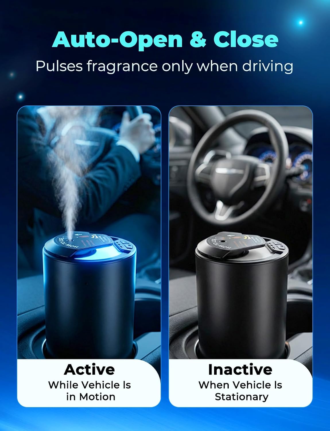 Waterless Car Essential Oil Diffuser, Smart Auto On/Off, Rechargeable Car Aroma Diffuser, Compact Scent Diffuser with 20H Battery Life