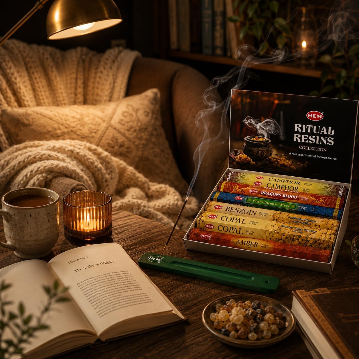 Hem Incense Sticks Assorted Ritual Resins Pack (6 Incents x 20 Insense Sticks) Incense Stick Holder 120 Sticks Total | Camphor Dragons Blood Benzoin Copal Amber Frankincense Myrrh