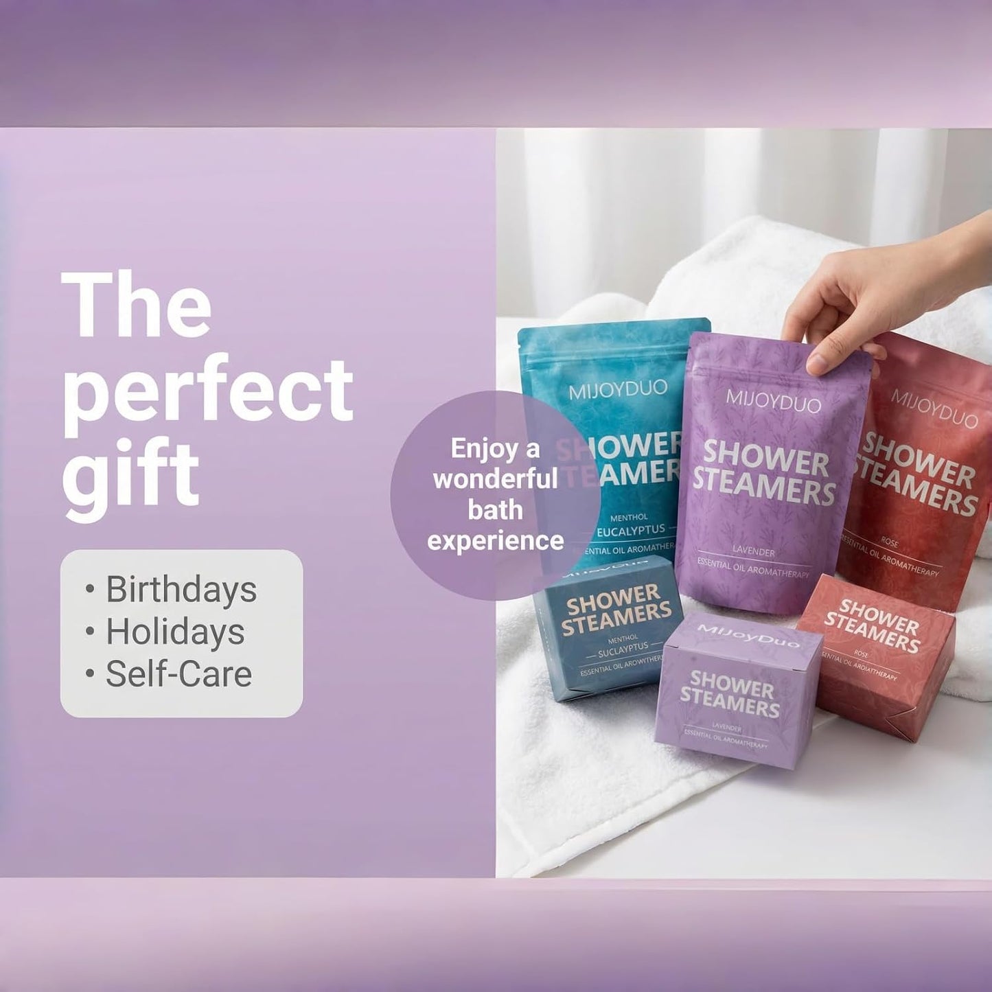Lavender Shower Steamers Aromatherapy, Natural Essential Oil Shower Bombs, Individually Wrapped Home Spa Vapor Tablets, Relaxing Self Care Gifts for Women, 5 Pack-Mothers Day Gifts for Mom