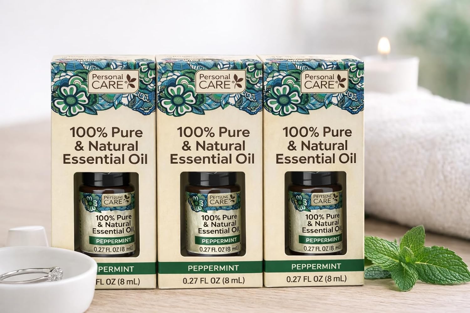 Personal Care Pure & Natural Essential Oil, Peppermint - 0.27 fl oz Pack of 3