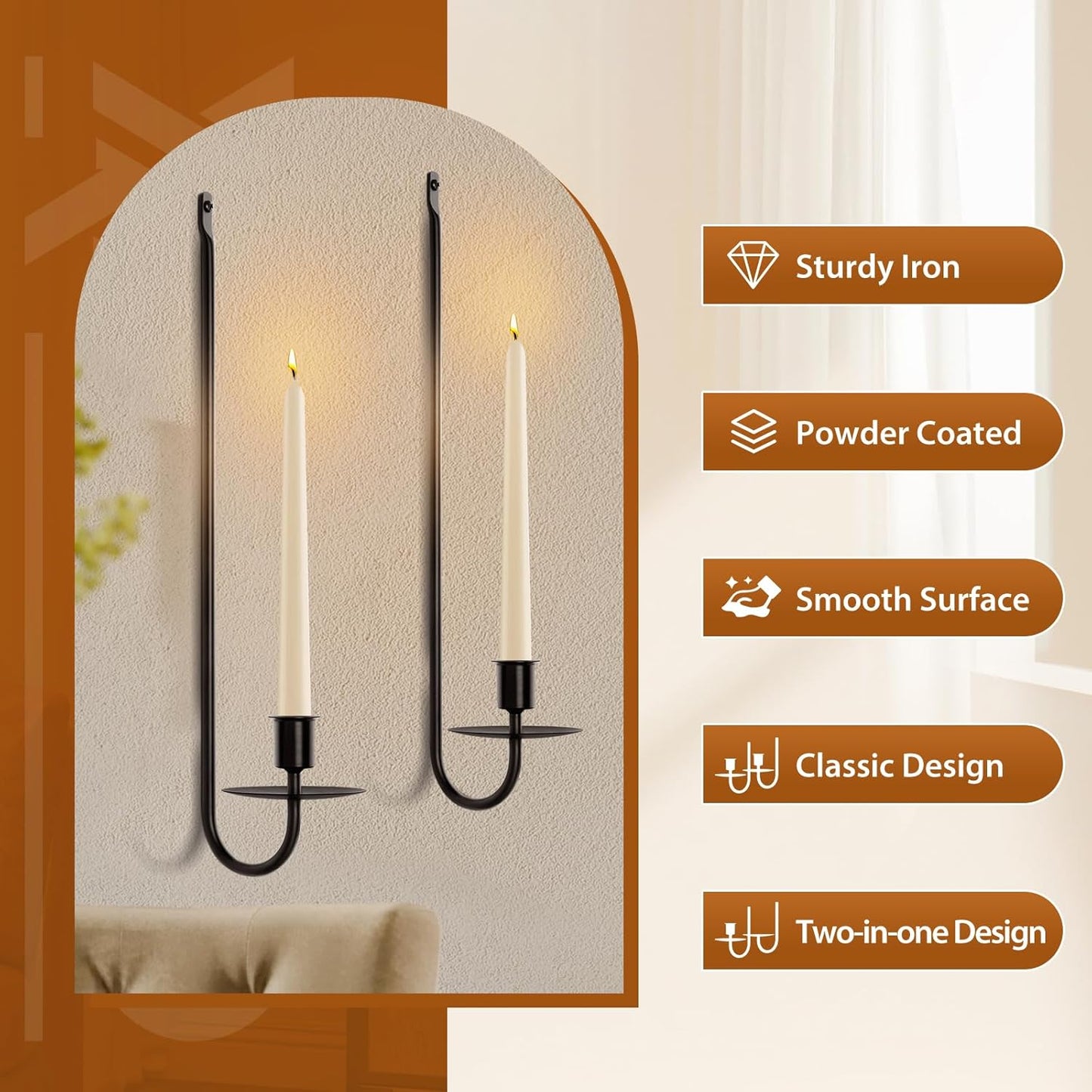 Candle Sconces Set of 2, 16.5 Inch Taper & Pillar Wall Candle Holder, Black Wall Sconces Set of Two, Decor for Entryway, Stair Corner, Living Room, Gifts for Men Women Mom or Dad