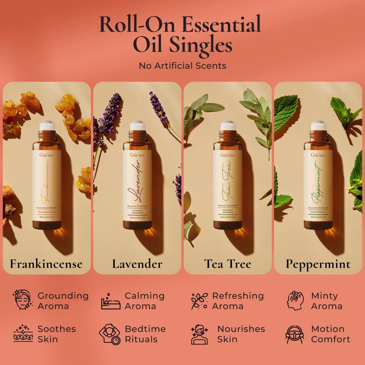 Classic & Stress Relief Roll on Essential Oils Set for Skin - Aromatherapy Grade Essential Oils Set - 5x0.34 Fl Oz - Gya Labs